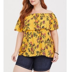 EUC Torrid Yellow Off Shoulder Flounce Top